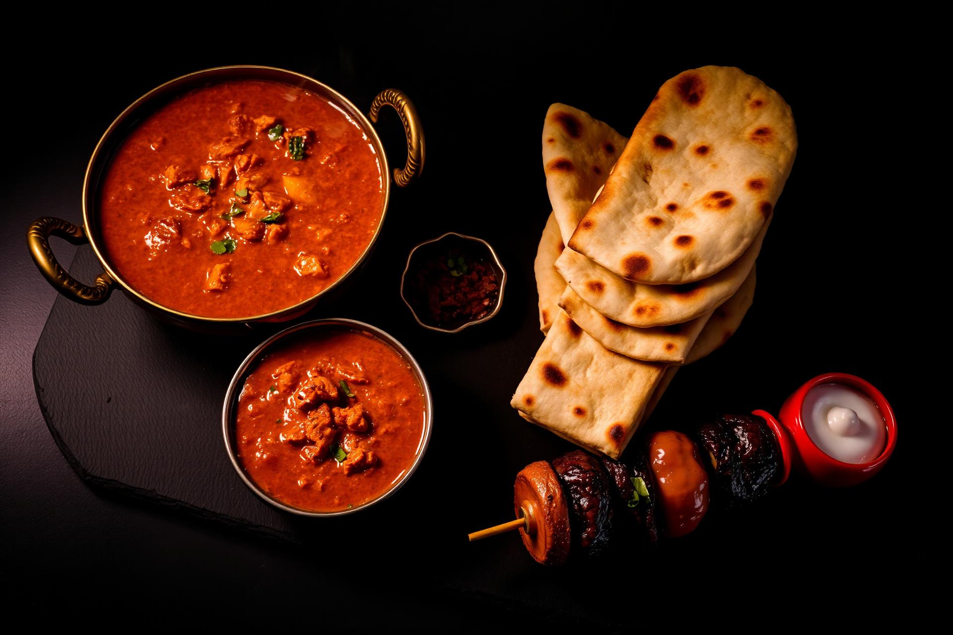 Curry, naan bread and kebab from Rasheeds Sheffield